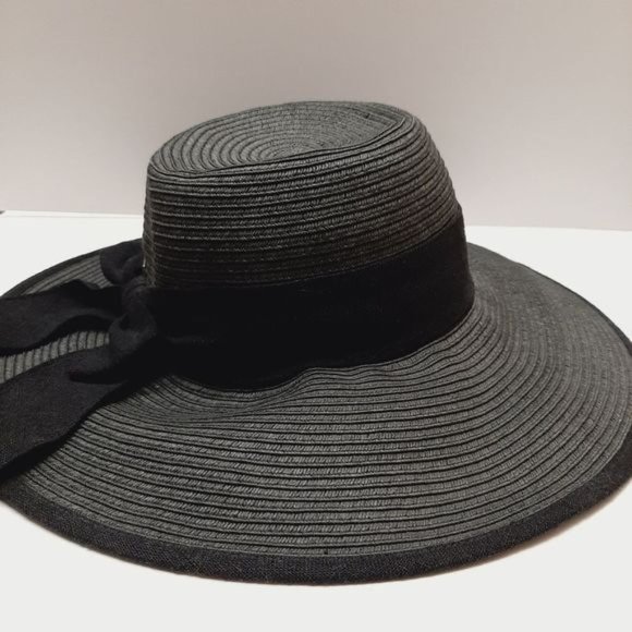 DELUX Woven Summer Floppy Brim Hat Lightweight Black w/Ribbon Sz S - M - Picture 5 of 15